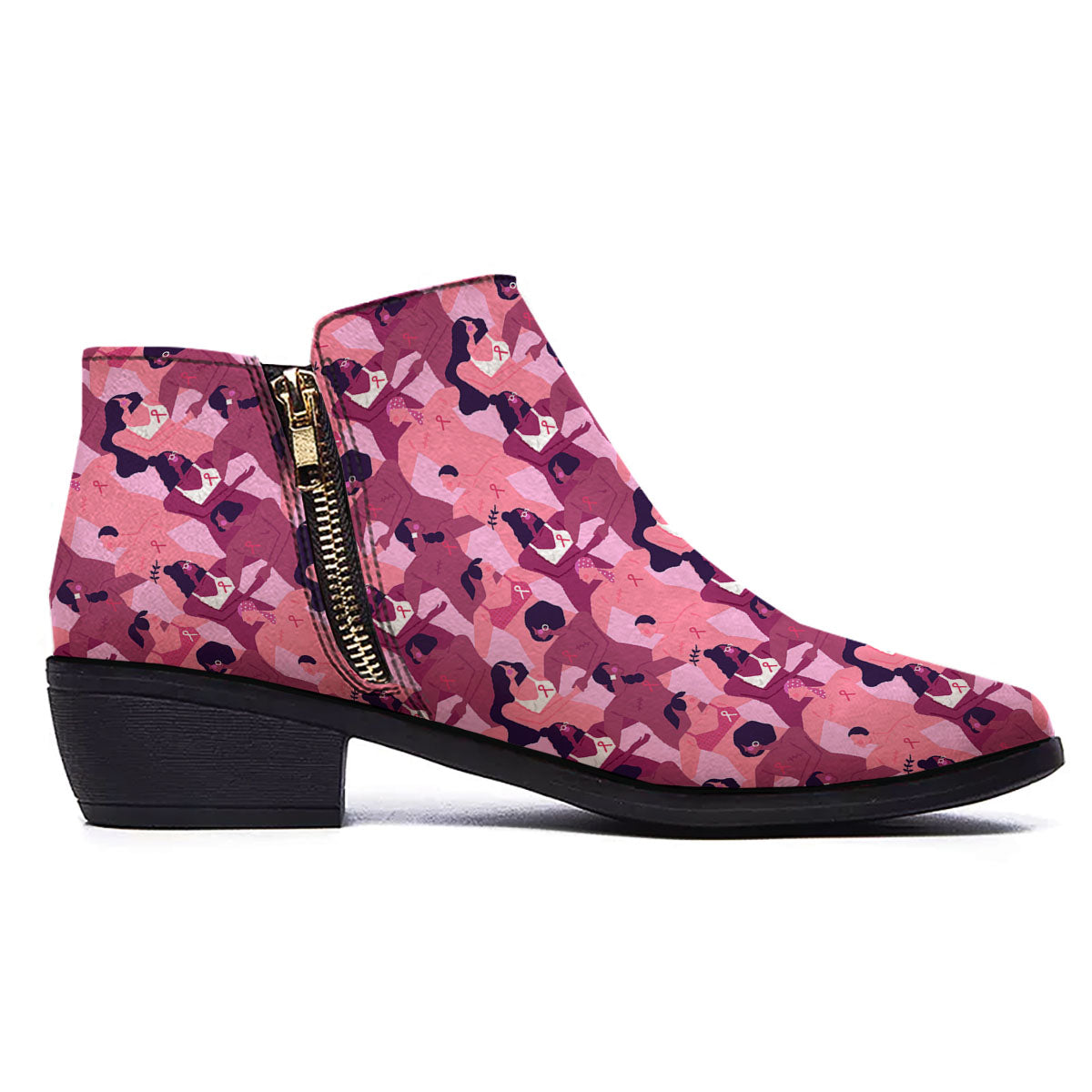 Breast Cancer Pink Print Pattern Ankle Boots-grizzshop