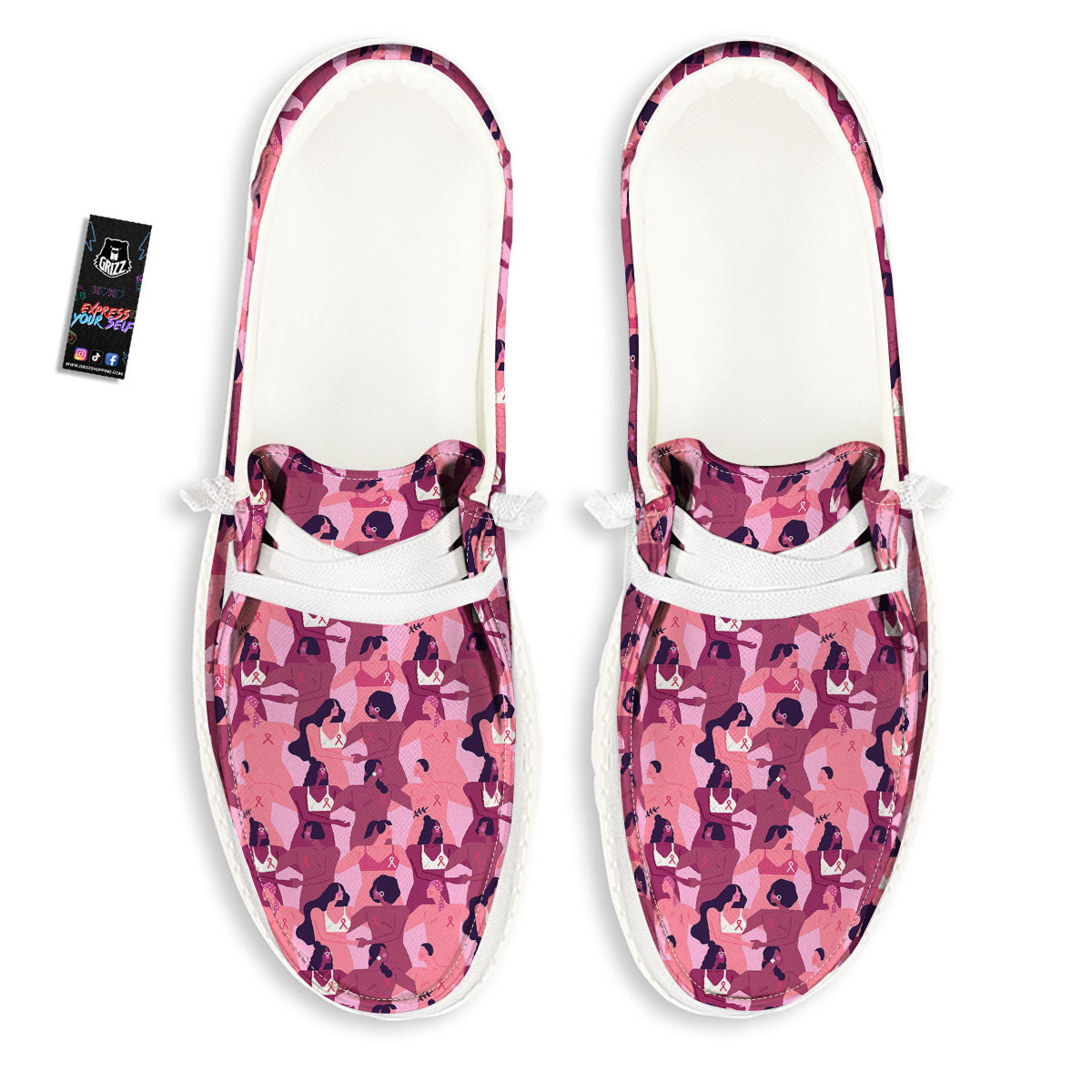 Breast Cancer Pink Print Pattern Black Loafers-grizzshop