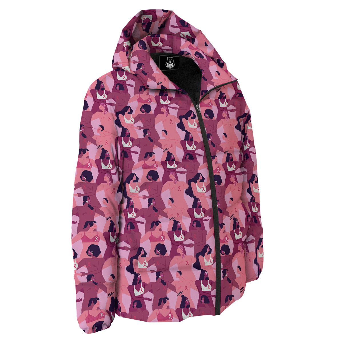 Breast Cancer Pink Print Pattern Down Jacket-grizzshop