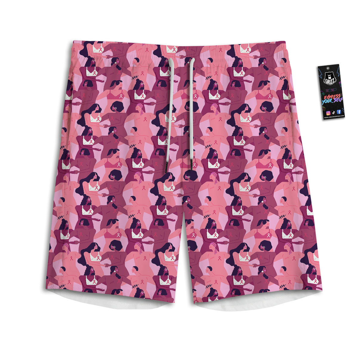 Breast Cancer Pink Print Pattern Men's Athletic Shorts