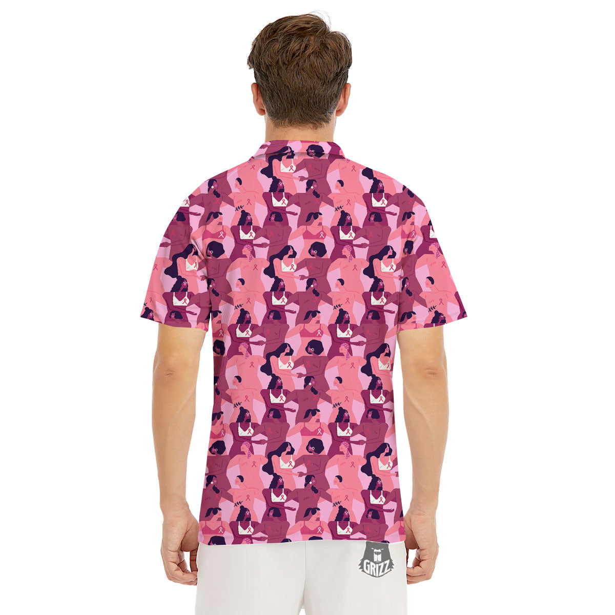 Breast Cancer Pink Print Pattern Men's Golf Shirts-grizzshop