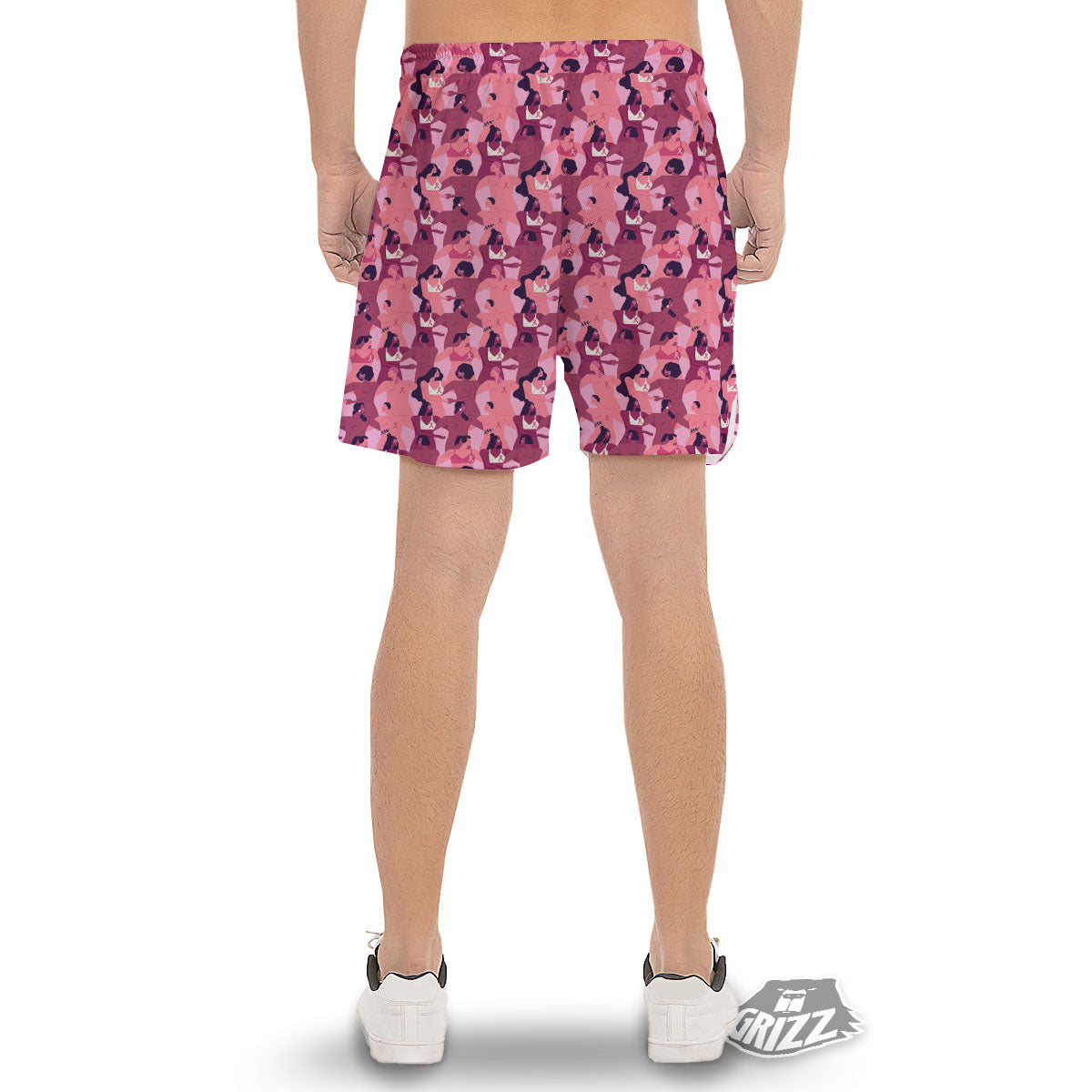 Breast Cancer Pink Print Pattern Men's Gym Shorts-grizzshop