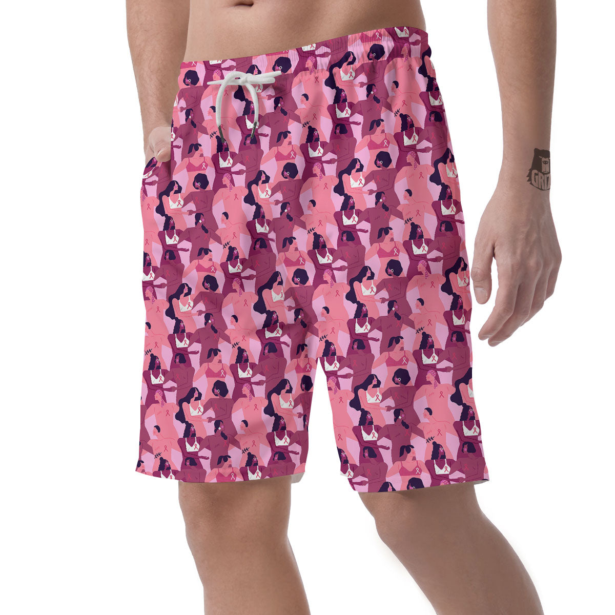 Breast Cancer Pink Print Pattern Men's Shorts-grizzshop