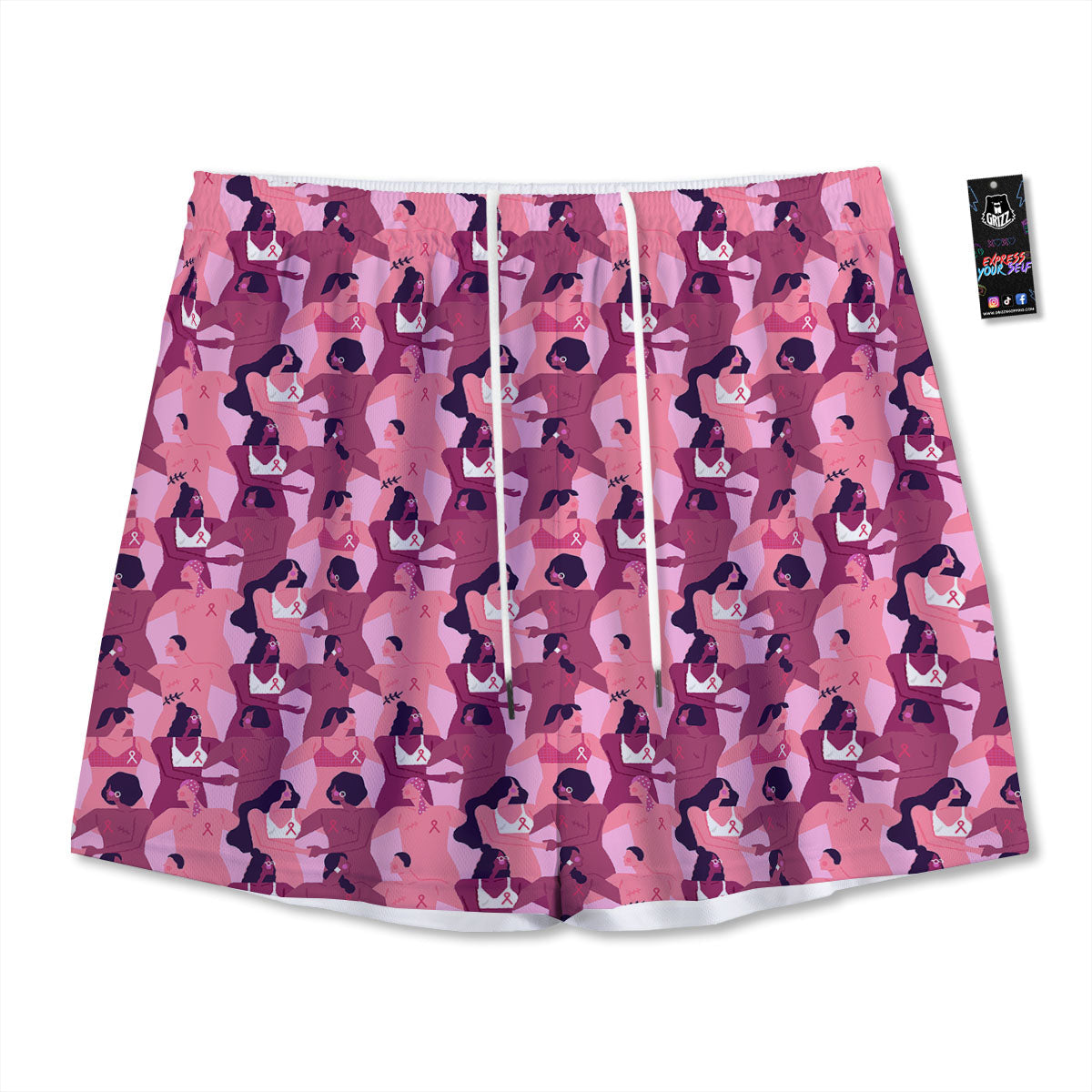 Breast Cancer Pink Print Pattern Mesh Shorts