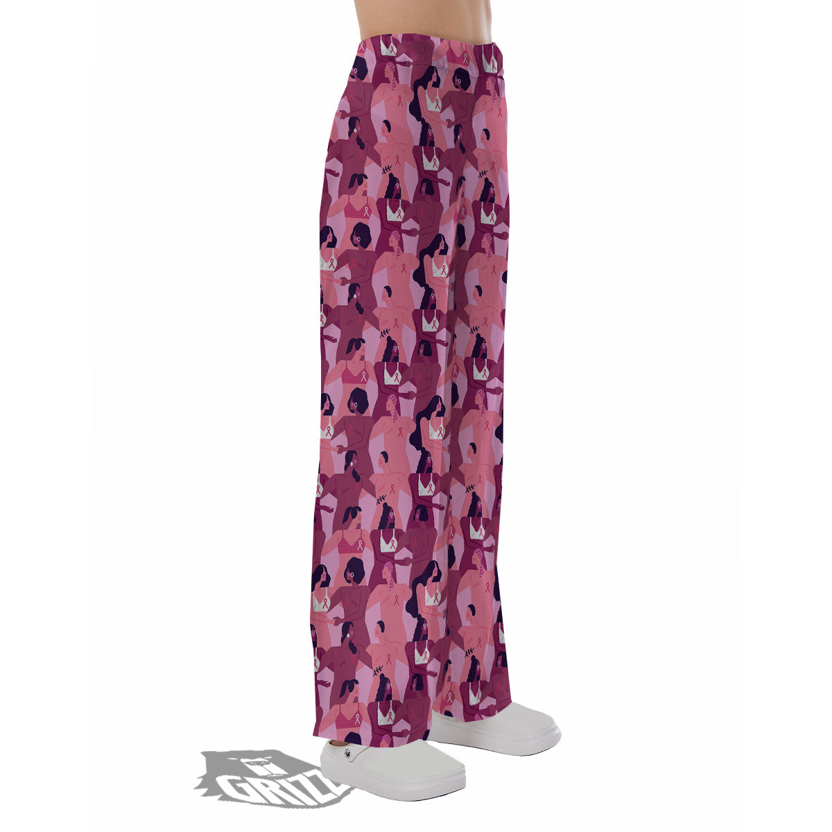 Breast Cancer Pink Print Pattern Pajama Pants-grizzshop