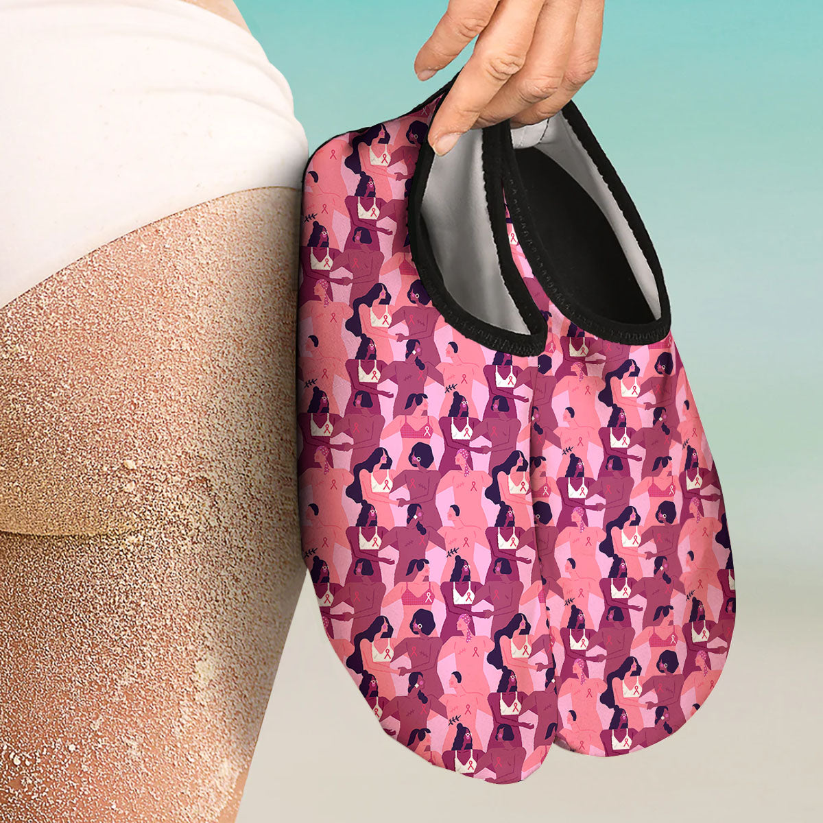 Breast Cancer Pink Print Pattern Water Shoes-grizzshop