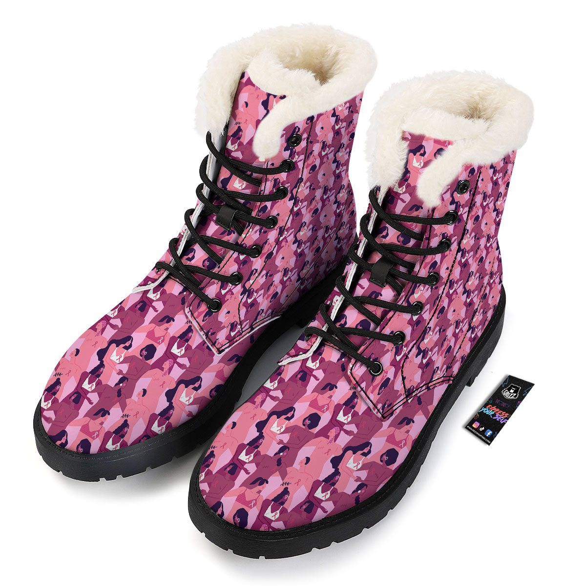Breast Cancer Pink Print Pattern Winter Boots-grizzshop