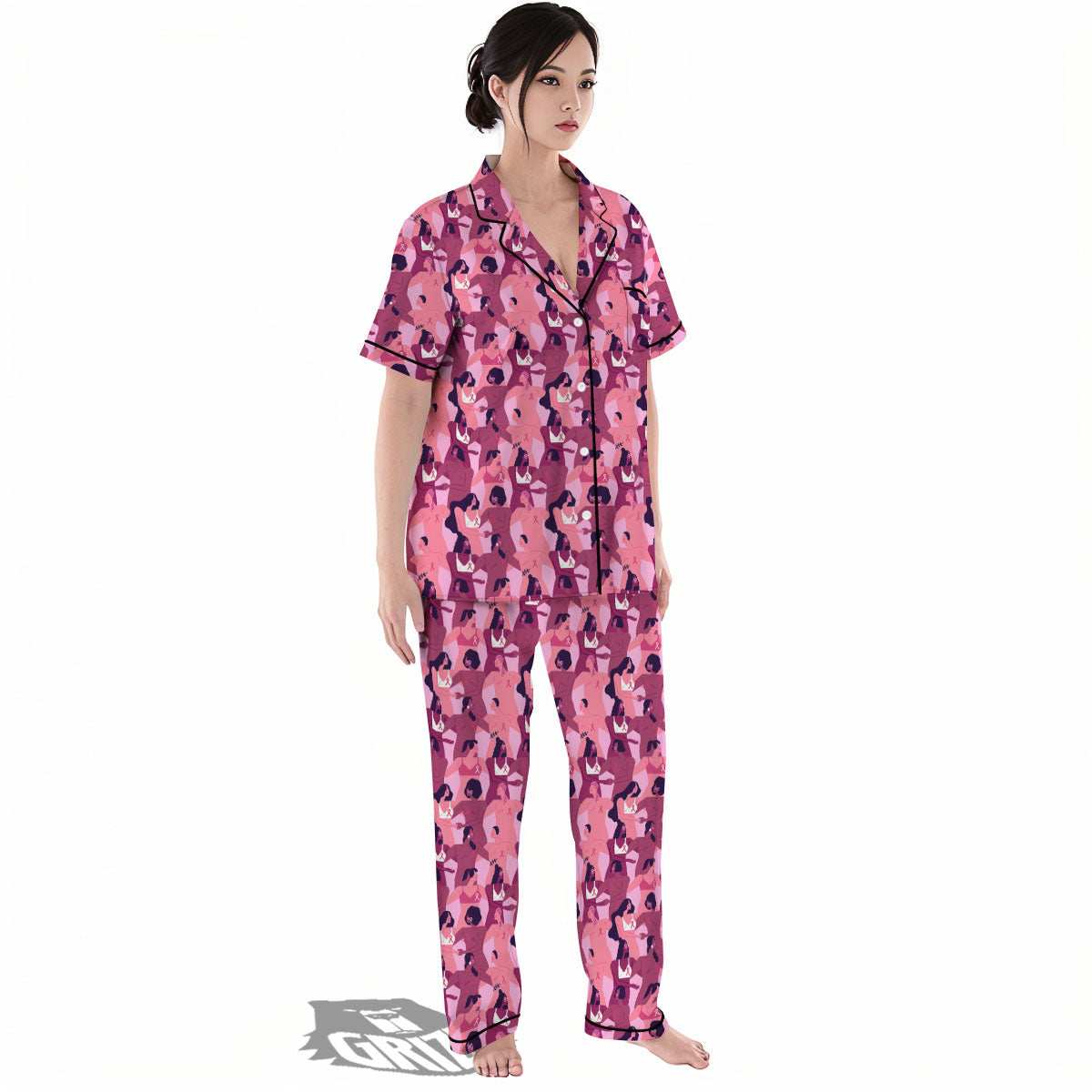 Breast Cancer Pink Print Pattern Women's Pajamas Set-grizzshop