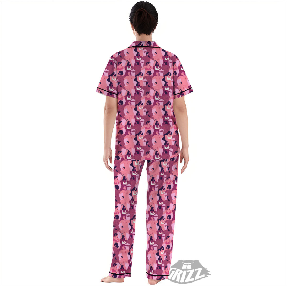 Breast Cancer Pink Print Pattern Women's Pajamas Set-grizzshop