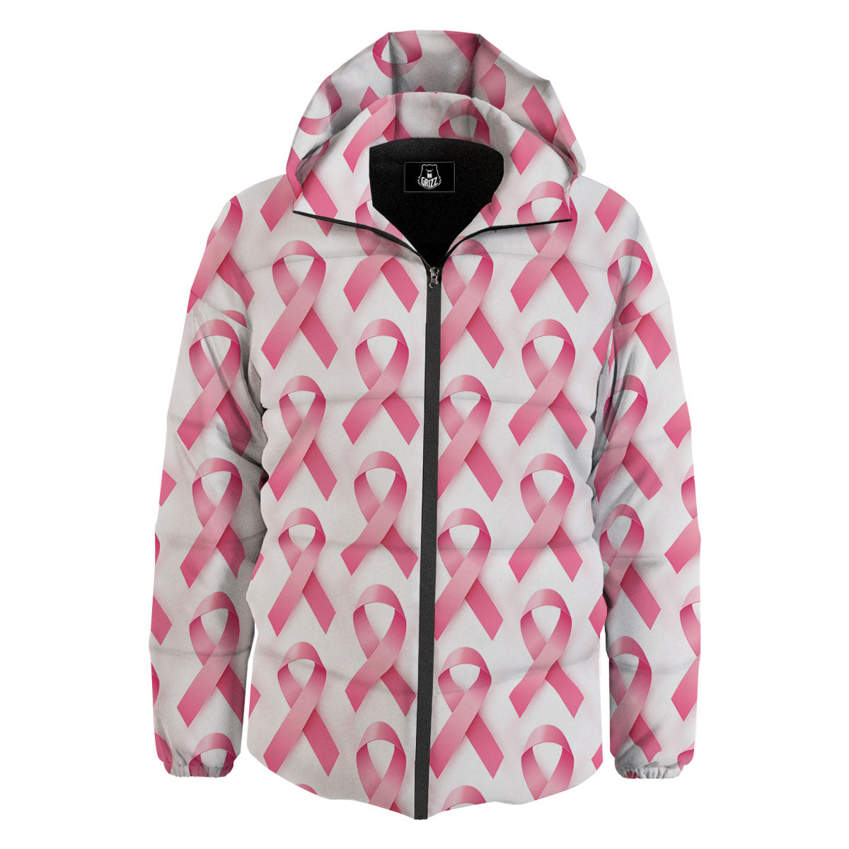 Breast Cancer Pink Ribbon Print Pattern Down Jacket-grizzshop
