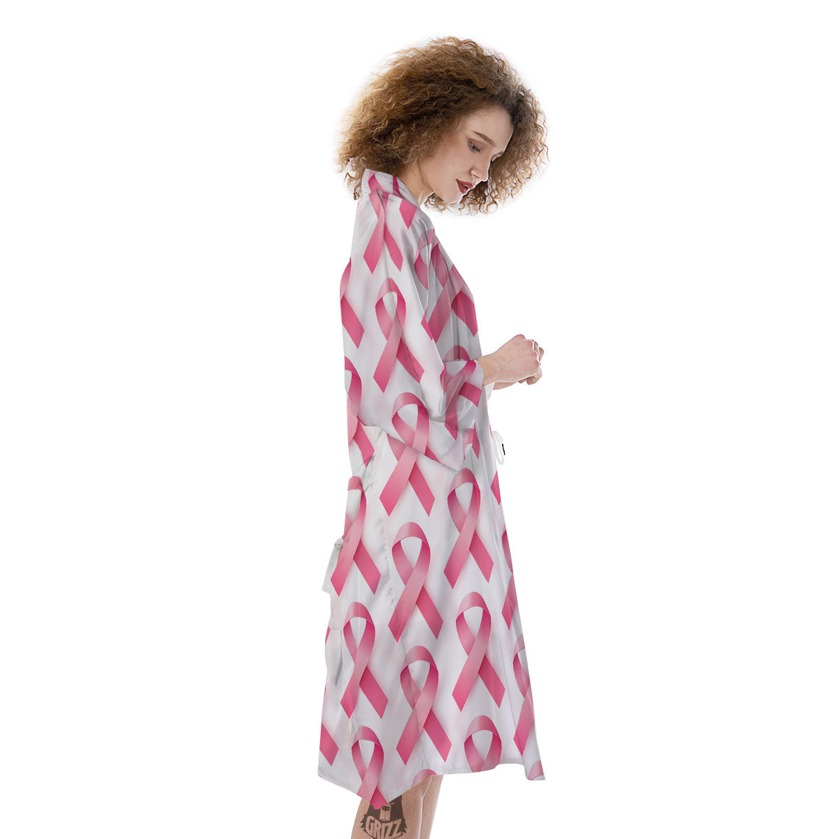 Breast Cancer Pink Ribbon Print Pattern Kimono-grizzshop