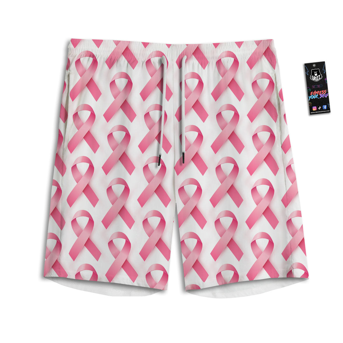 Breast Cancer Pink Ribbon Print Pattern Men's Athletic Shorts