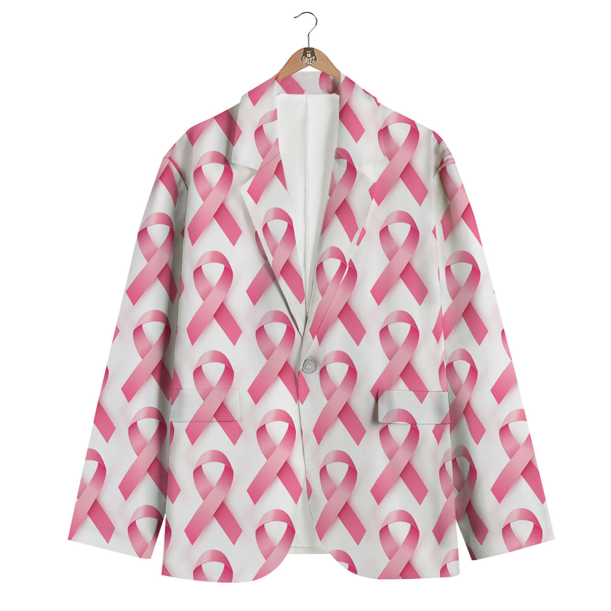 Breast Cancer Pink Ribbon Print Pattern Men's Blazer-grizzshop