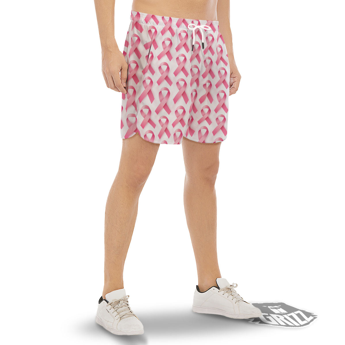 Breast Cancer Pink Ribbon Print Pattern Men's Gym Shorts-grizzshop