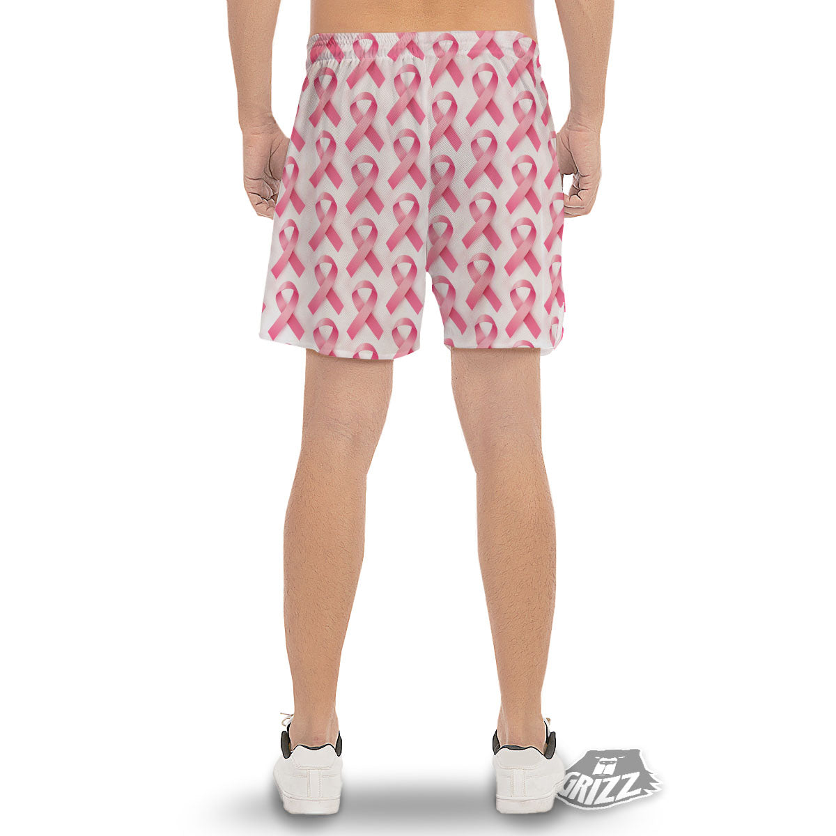Breast Cancer Pink Ribbon Print Pattern Men's Gym Shorts-grizzshop