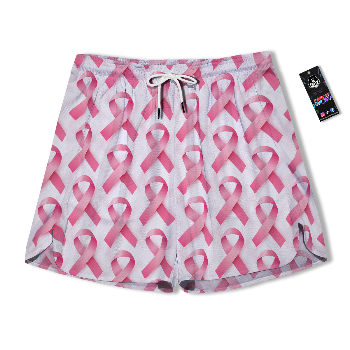 Breast Cancer Pink Ribbon Print Pattern Men's Running Shorts-grizzshop