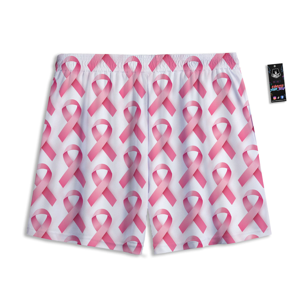 Breast Cancer Pink Ribbon Print Pattern Mesh Shorts