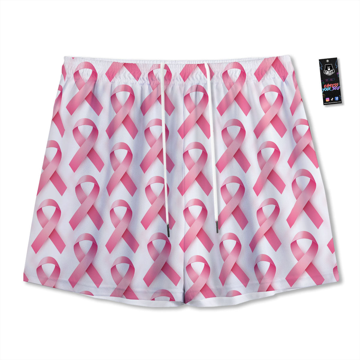 Breast Cancer Pink Ribbon Print Pattern Mesh Shorts