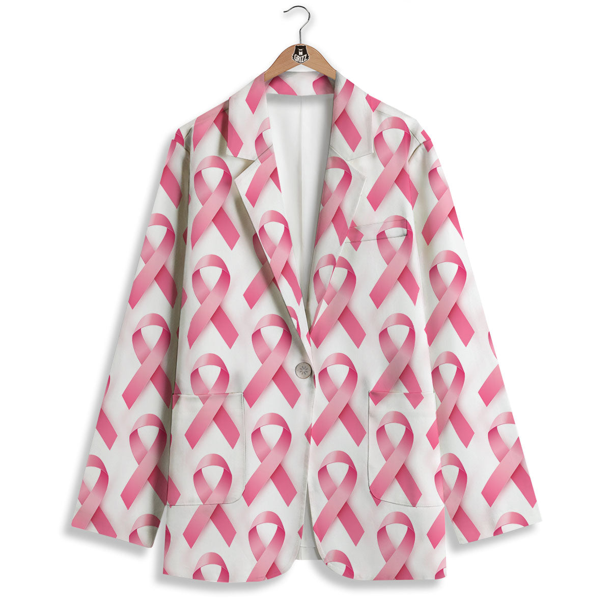 Breast Cancer Pink Ribbon Print Pattern Women's Blazer-grizzshop