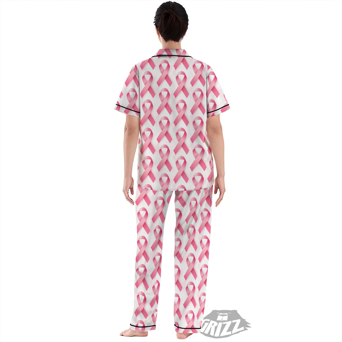 Breast Cancer Pink Ribbon Print Pattern Women's Pajamas Set-grizzshop
