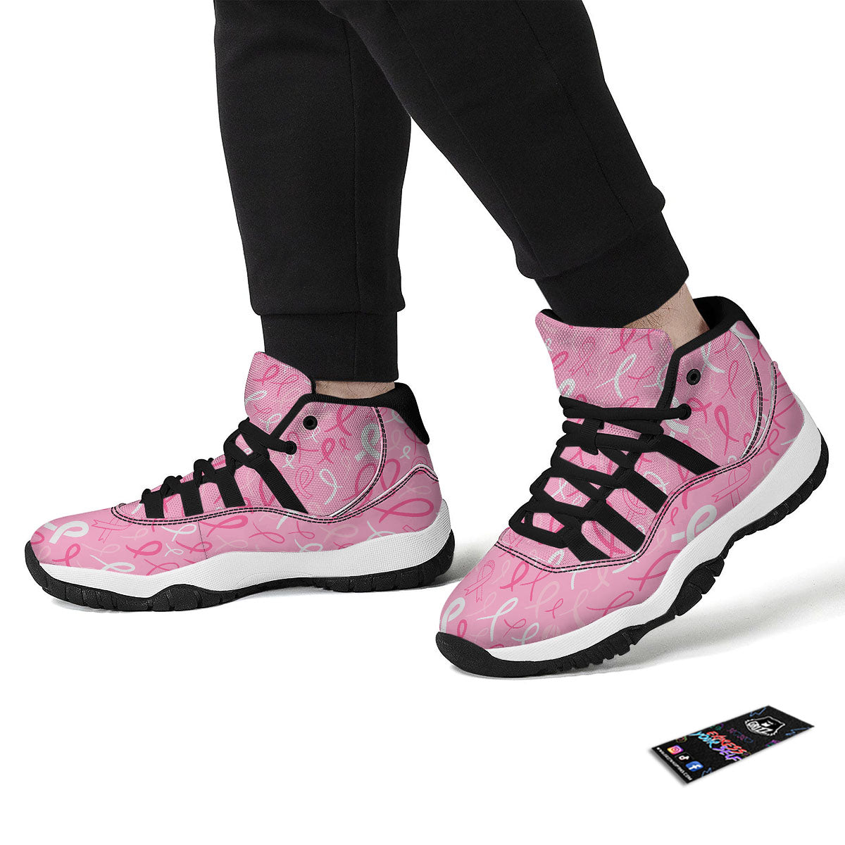 Breast Cancer Ribbon Pink Print Pattern Black Bball Shoes-grizzshop