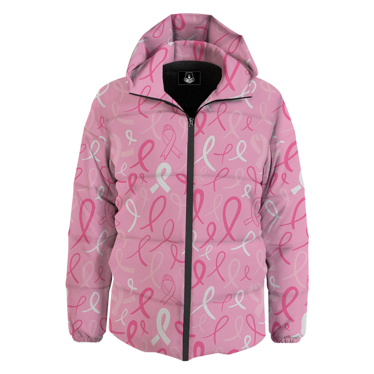 Breast Cancer Ribbon Pink Print Pattern Down Jacket-grizzshop