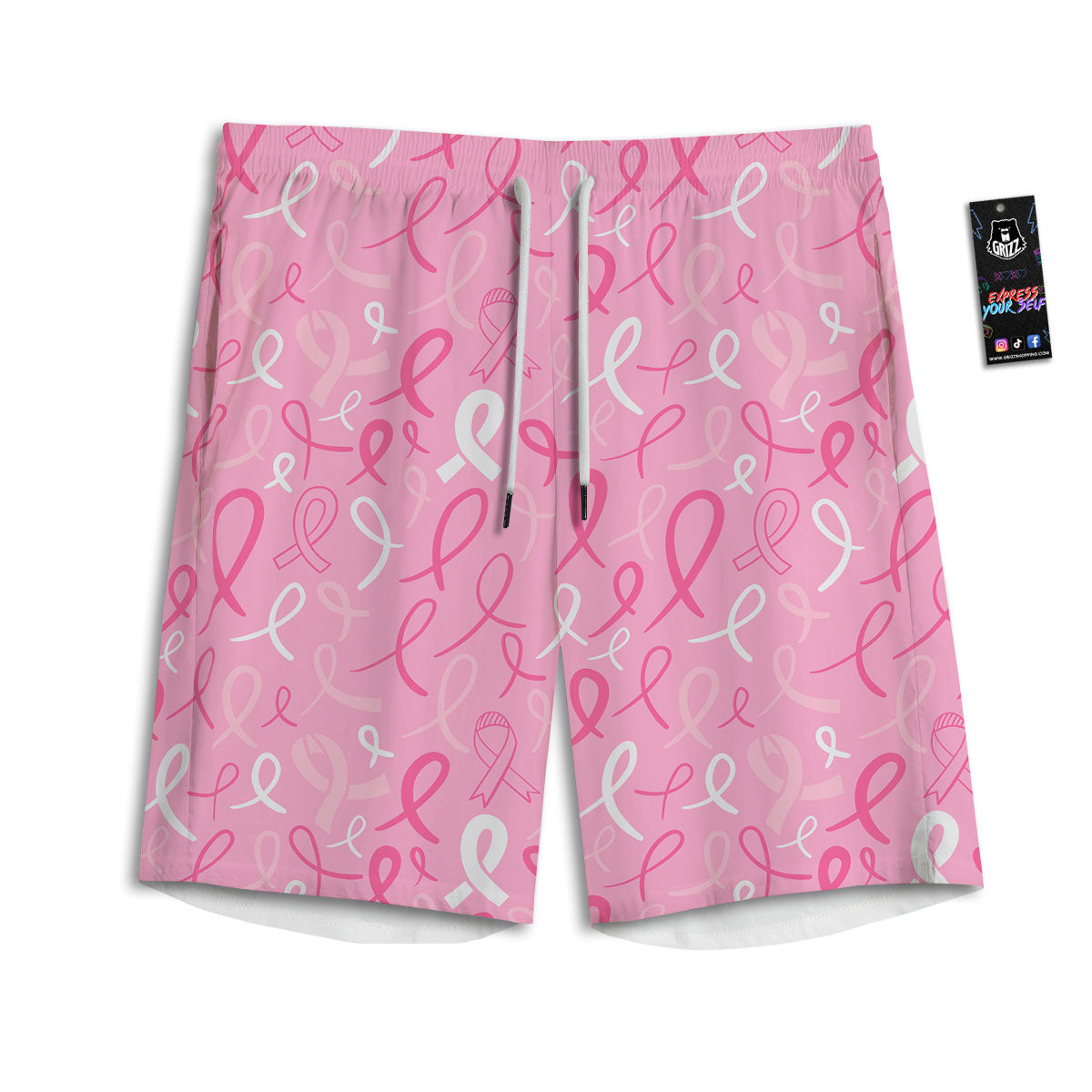 Breast Cancer Ribbon Pink Print Pattern Men's Athletic Shorts