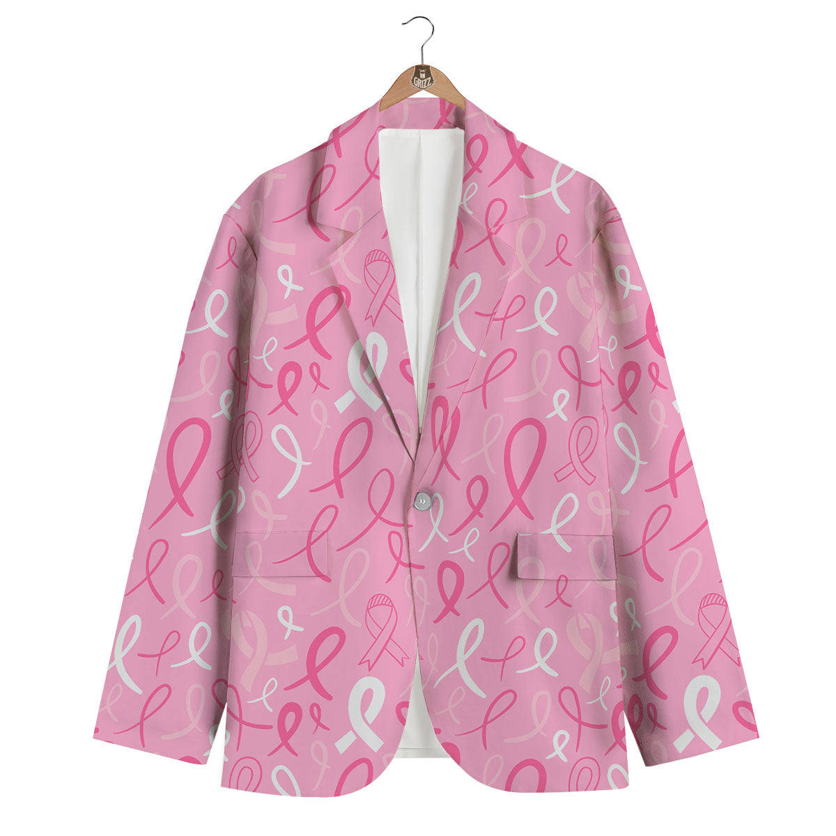Breast Cancer Ribbon Pink Print Pattern Men's Blazer-grizzshop