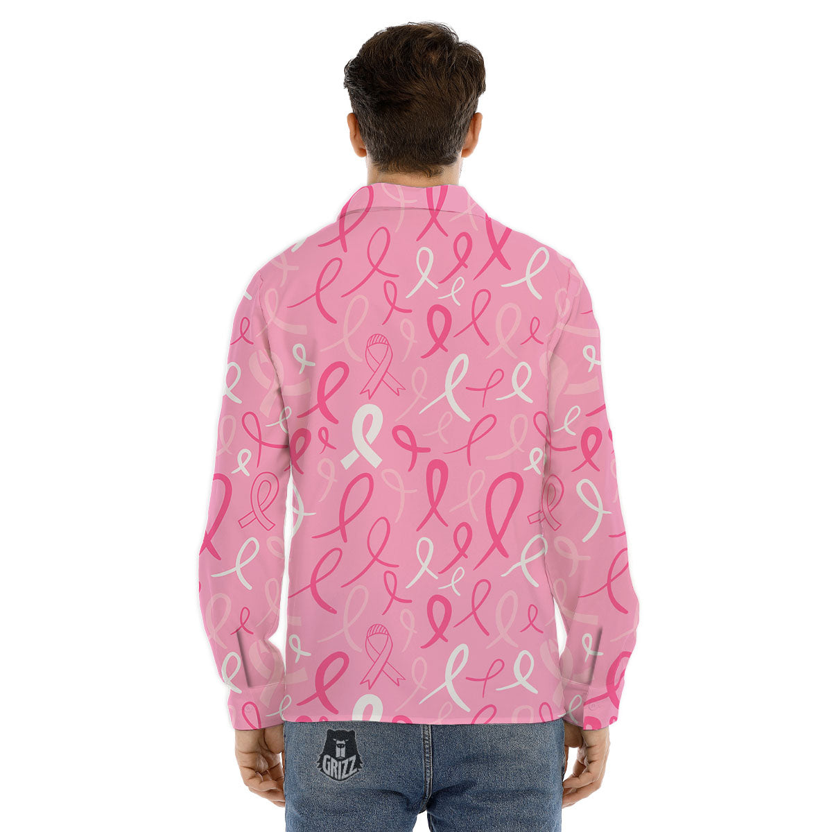 Breast Cancer Ribbon Pink Print Pattern Men's Dress Shirts-grizzshop
