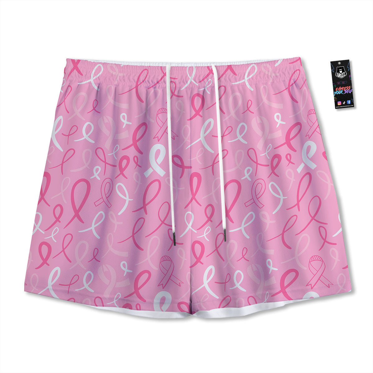 Breast Cancer Ribbon Pink Print Pattern Mesh Shorts