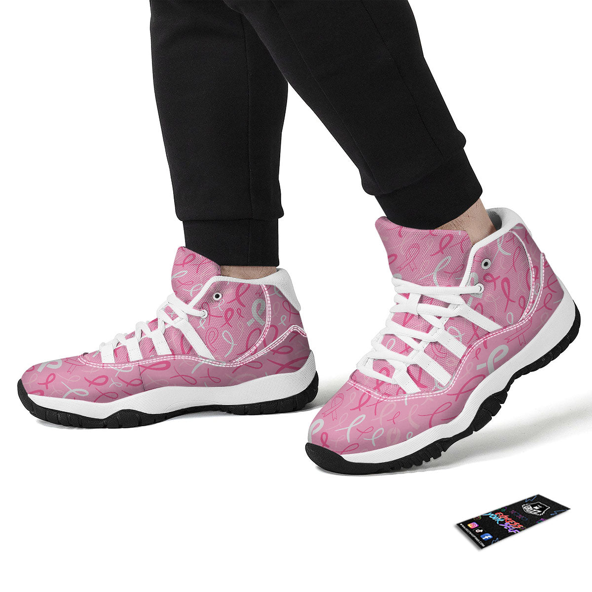 Breast Cancer Ribbon Pink Print Pattern White Bball Shoes-grizzshop