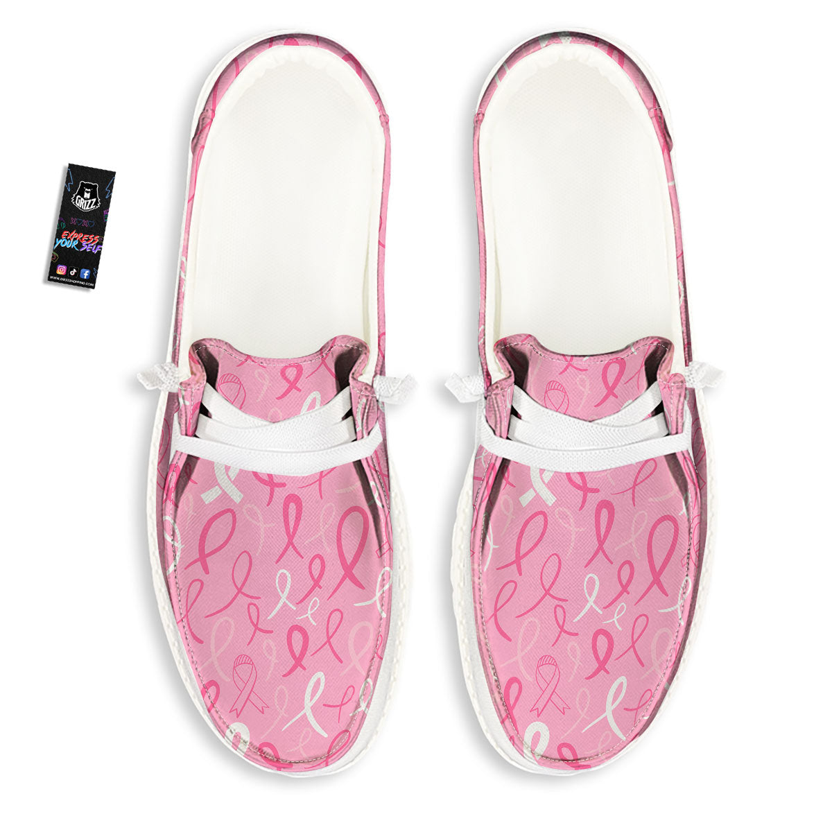 Breast Cancer Ribbon Pink Print Pattern White Loafers-grizzshop