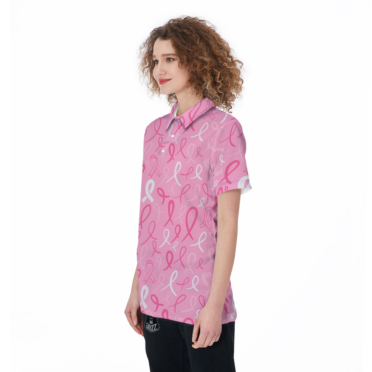 Breast Cancer Ribbon Pink Print Pattern Women's Golf Shirts-grizzshop
