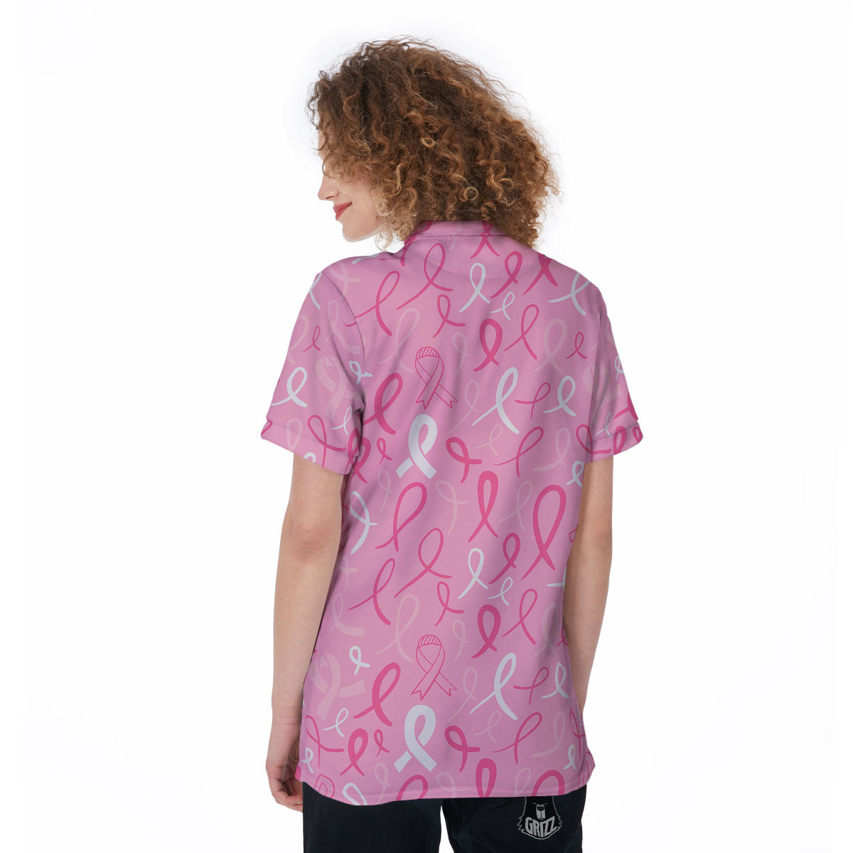Breast Cancer Ribbon Pink Print Pattern Women's Golf Shirts-grizzshop