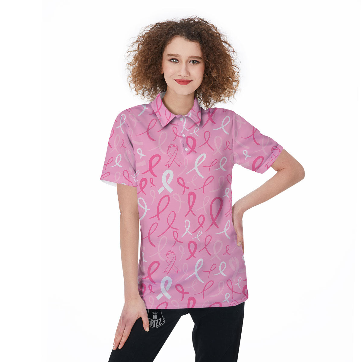 Breast Cancer Ribbon Pink Print Pattern Women's Golf Shirts-grizzshop