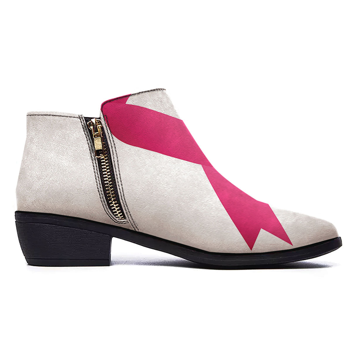 Breast Cancer White And Pink Print Ankle Boots-grizzshop