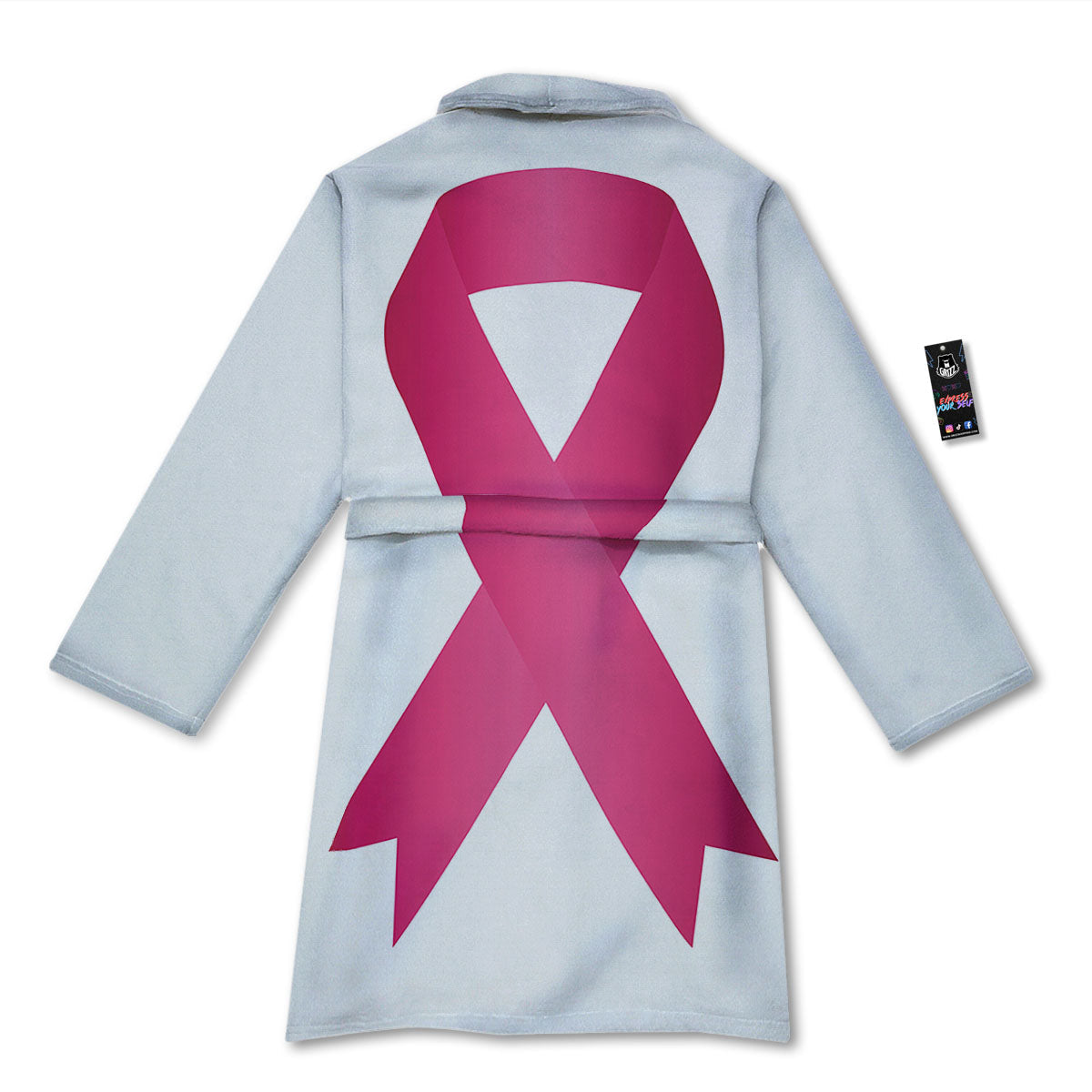 Breast Cancer White And Pink Print Bathrobe-grizzshop