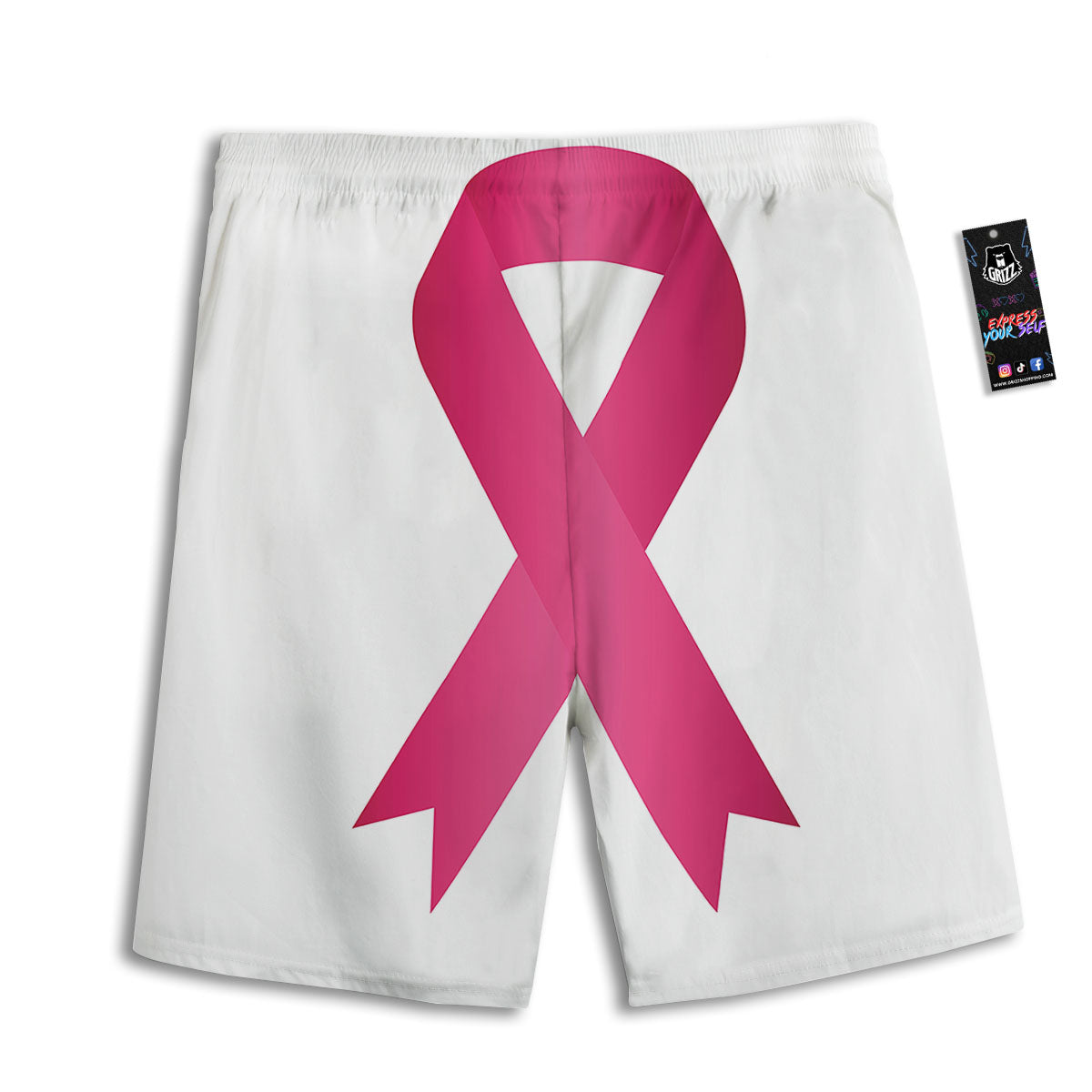 Breast Cancer White And Pink Print Men's Athletic Shorts