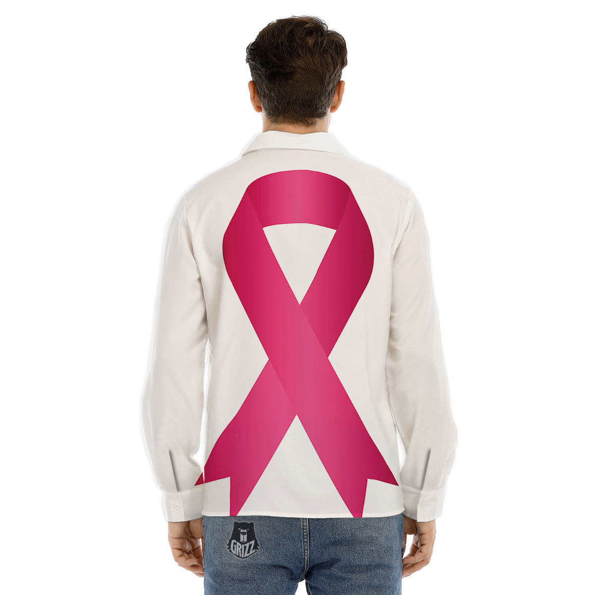 Breast Cancer White And Pink Print Men's Dress Shirts-grizzshop