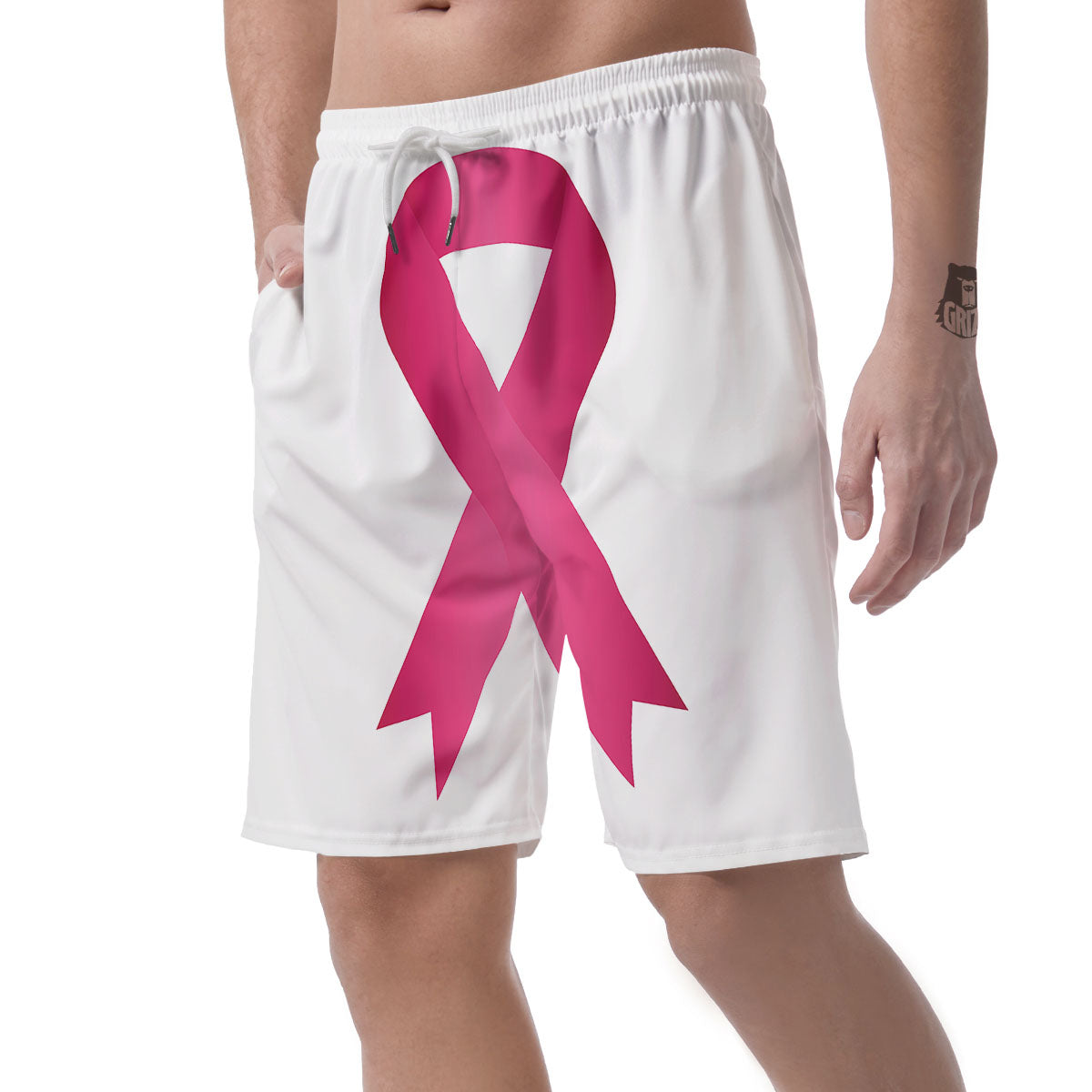 Breast Cancer White And Pink Print Men's Shorts-grizzshop