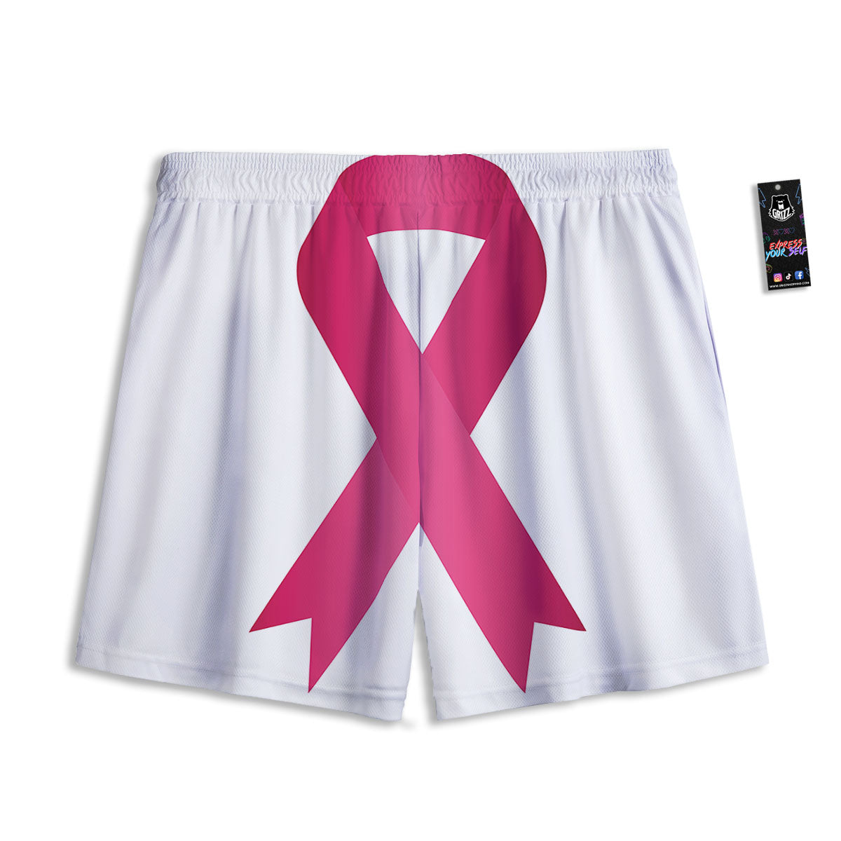 Breast Cancer White And Pink Print Mesh Shorts