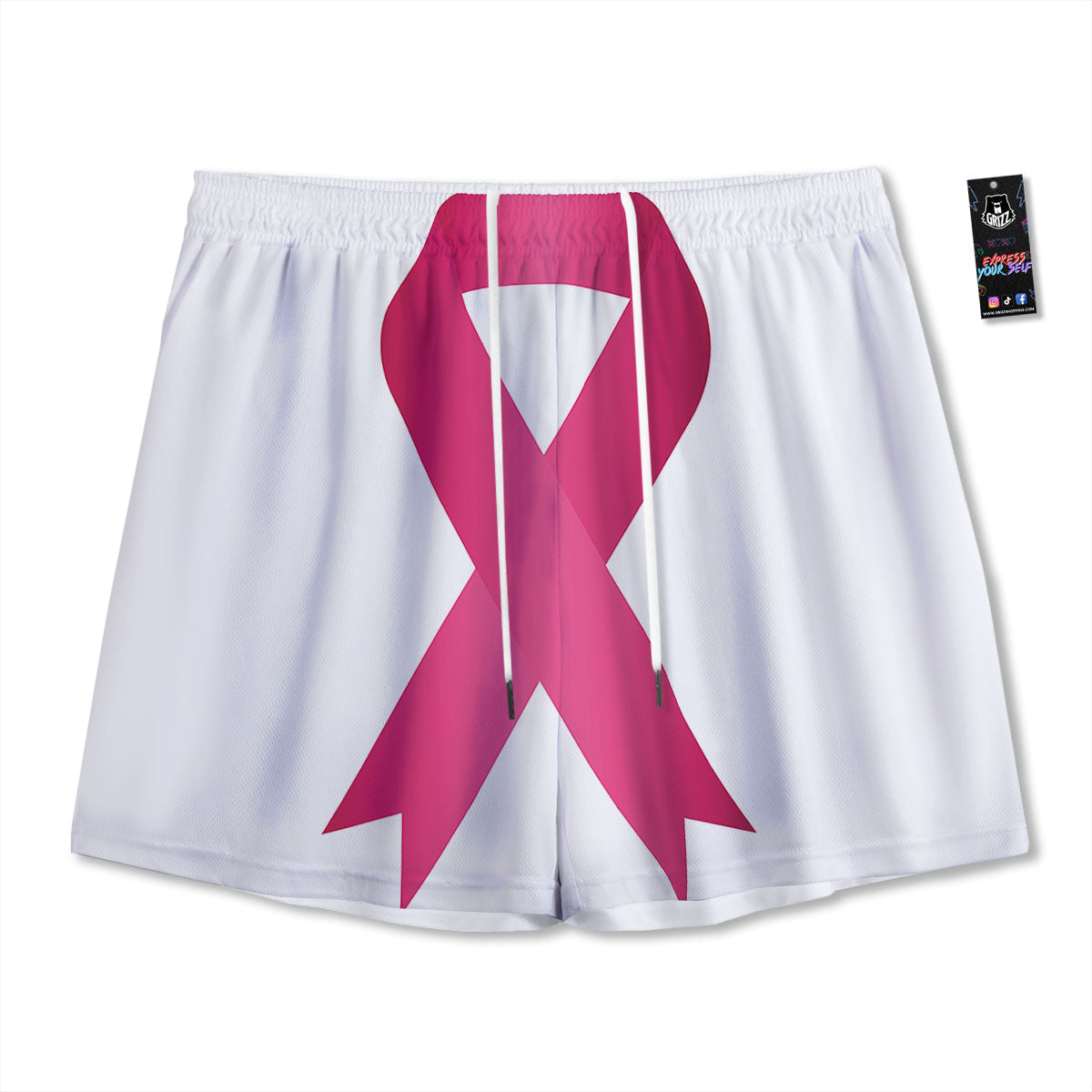 Breast Cancer White And Pink Print Mesh Shorts