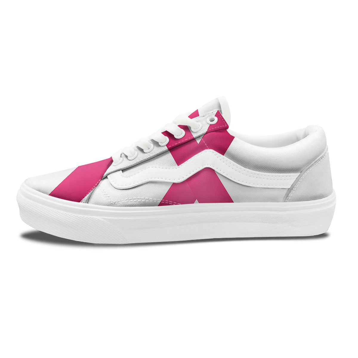 Breast Cancer White And Pink Print Skate Shoes-grizzshop