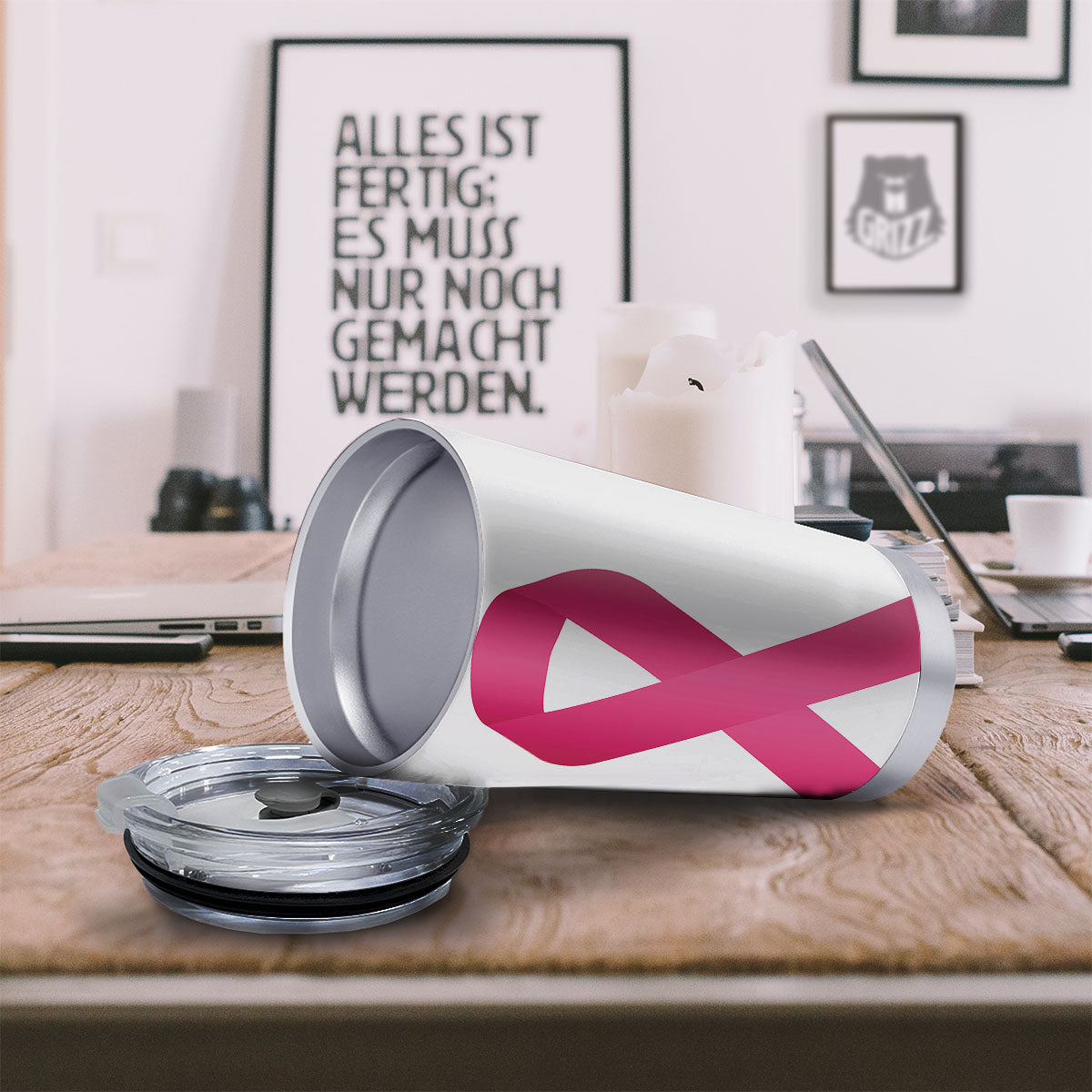 Breast Cancer White And Pink Print Tumbler-grizzshop