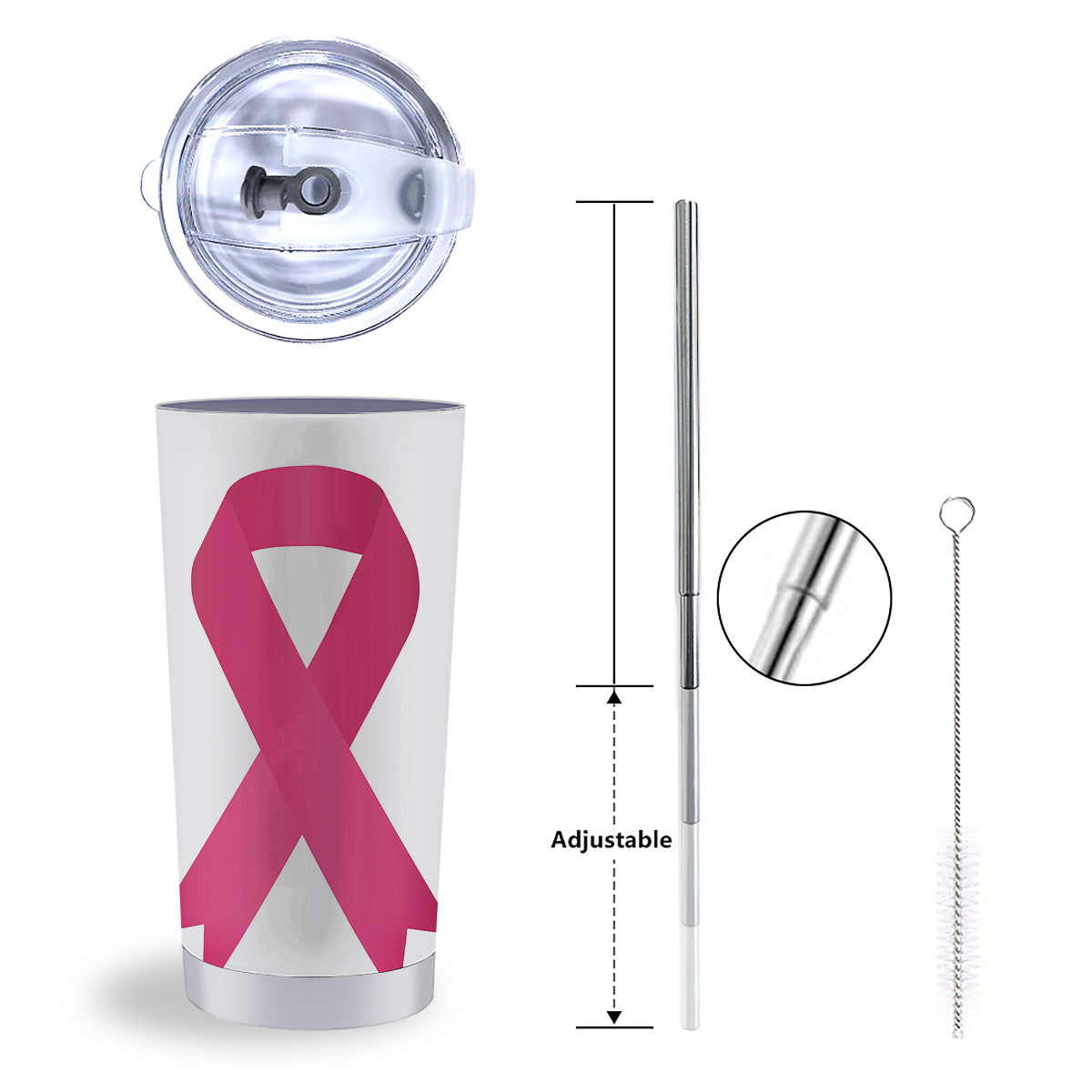 Breast Cancer White And Pink Print Tumbler-grizzshop