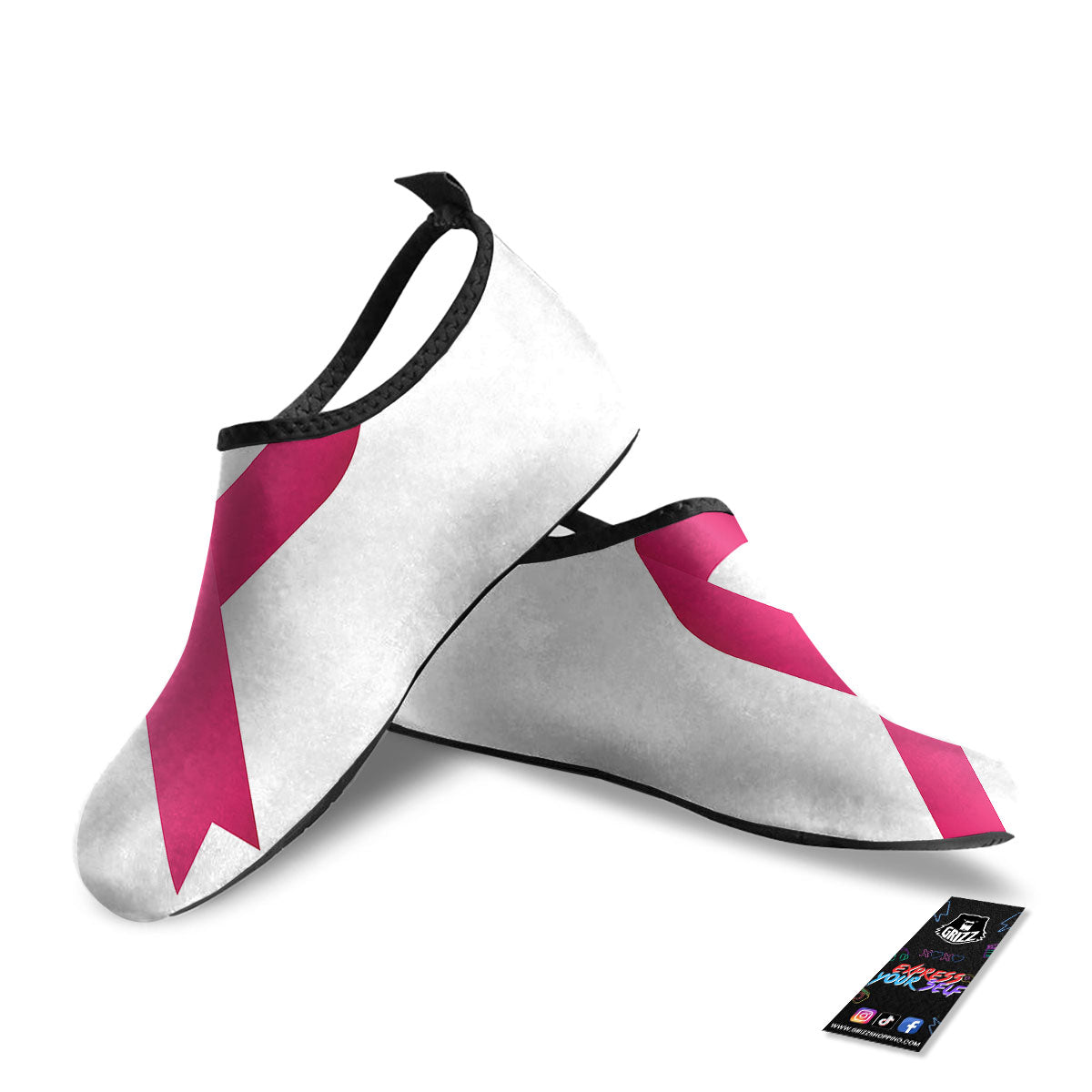 Breast Cancer White And Pink Print Water Shoes-grizzshop