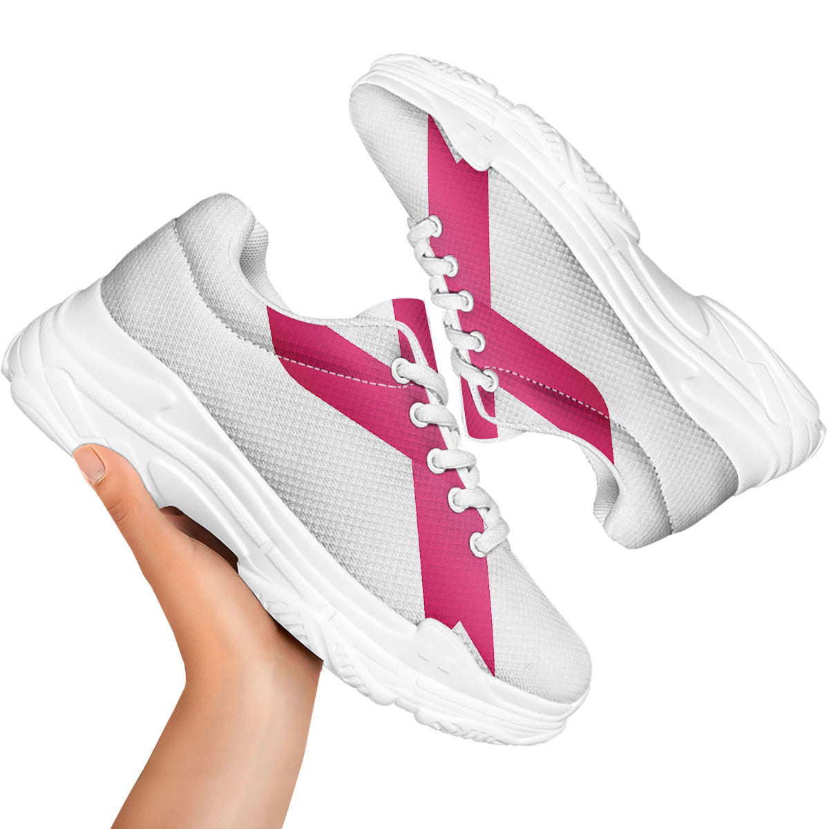 Breast Cancer White And Pink Print White Chunky Shoes-grizzshop
