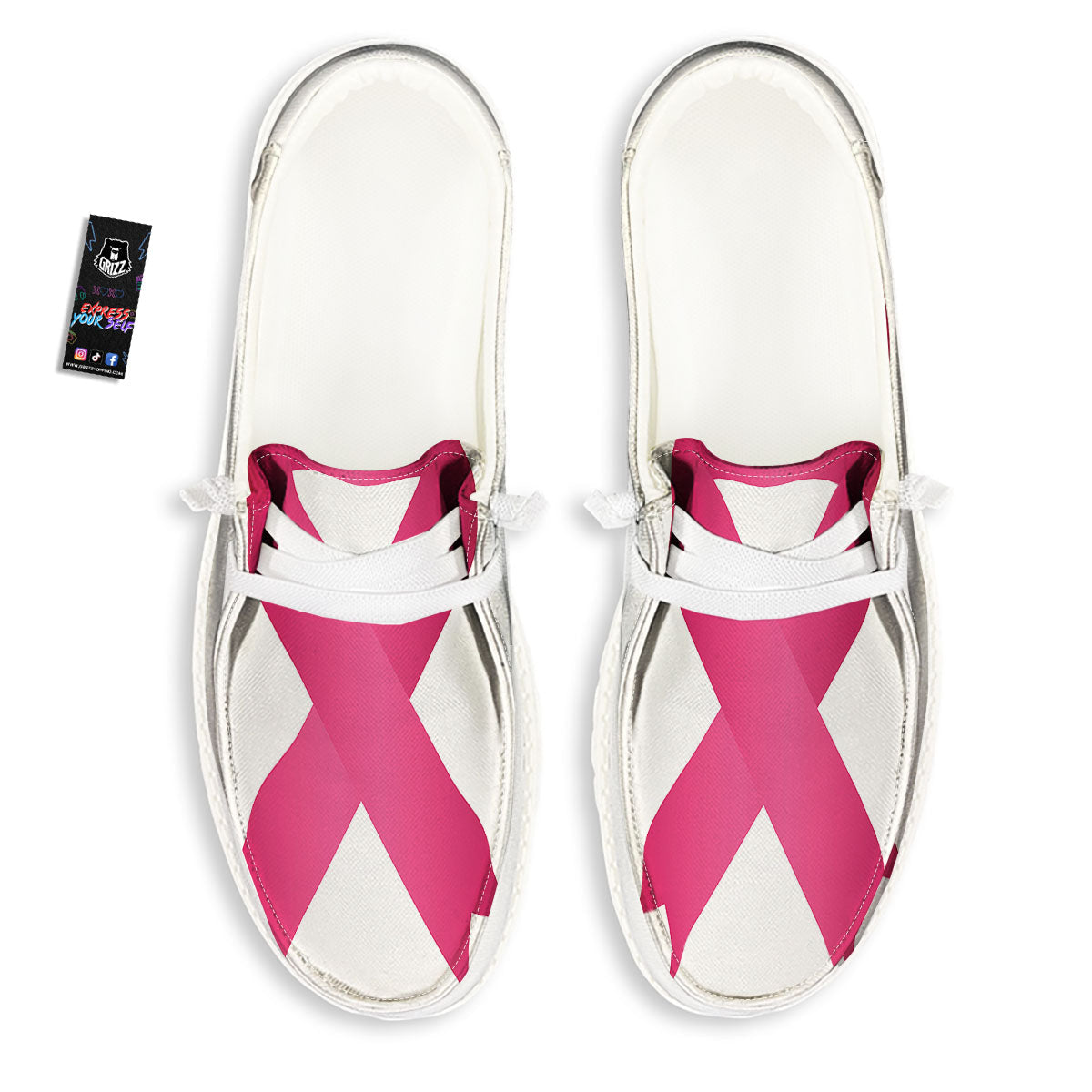 Breast Cancer White And Pink Print White Loafers-grizzshop