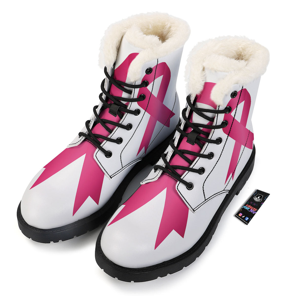 Breast Cancer White And Pink Print Winter Boots-grizzshop