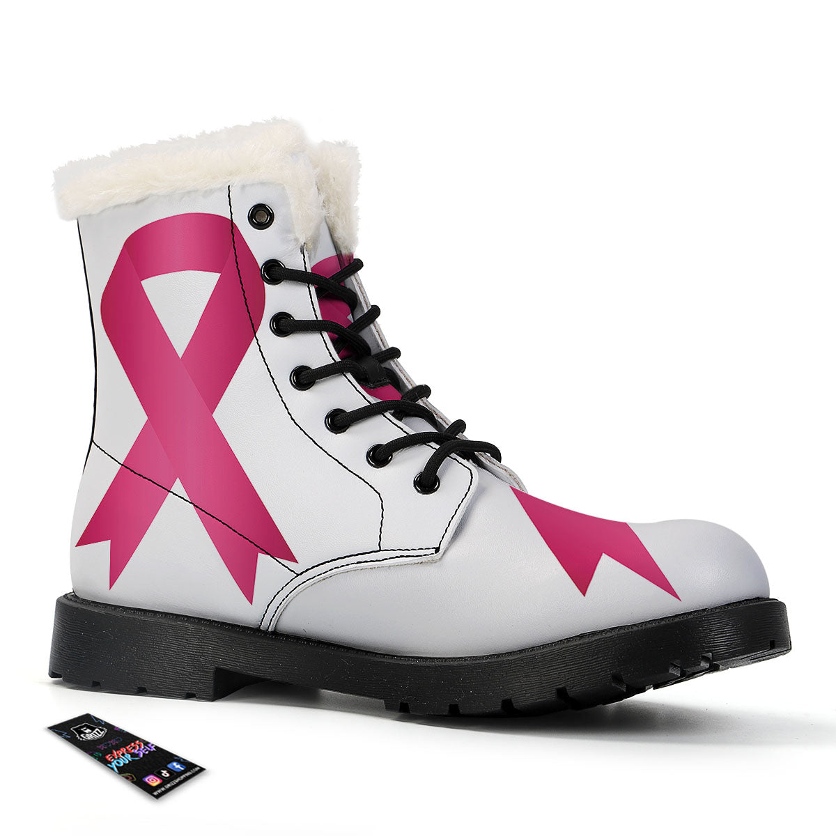 Breast Cancer White And Pink Print Winter Boots-grizzshop